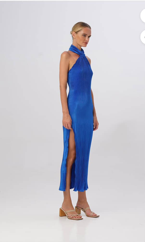 FOR SALE- Lidee soiree pleated halter gown blue