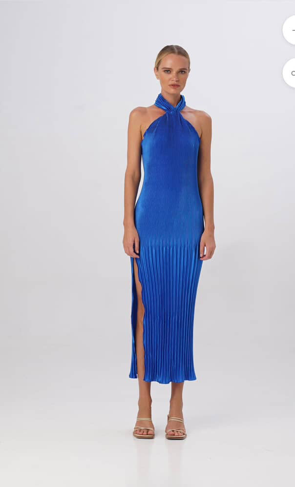 FOR SALE- Lidee soiree pleated halter gown blue
