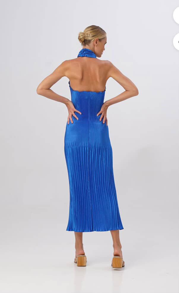 FOR SALE- Lidee soiree pleated halter gown blue