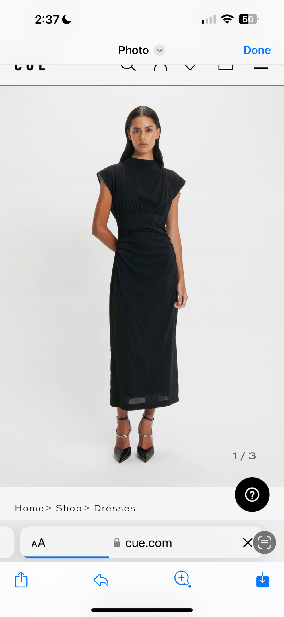 CUE- Draped Neck Ruched Dress