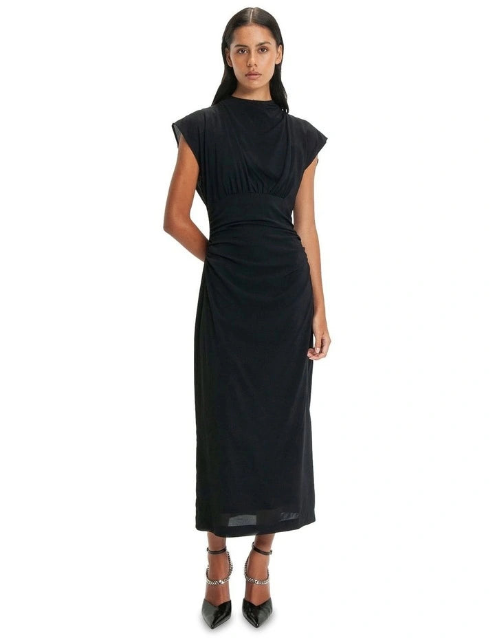 CUE- Draped Neck Ruched Dress