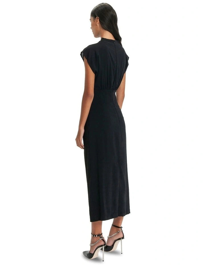 CUE- Draped Neck Ruched Dress