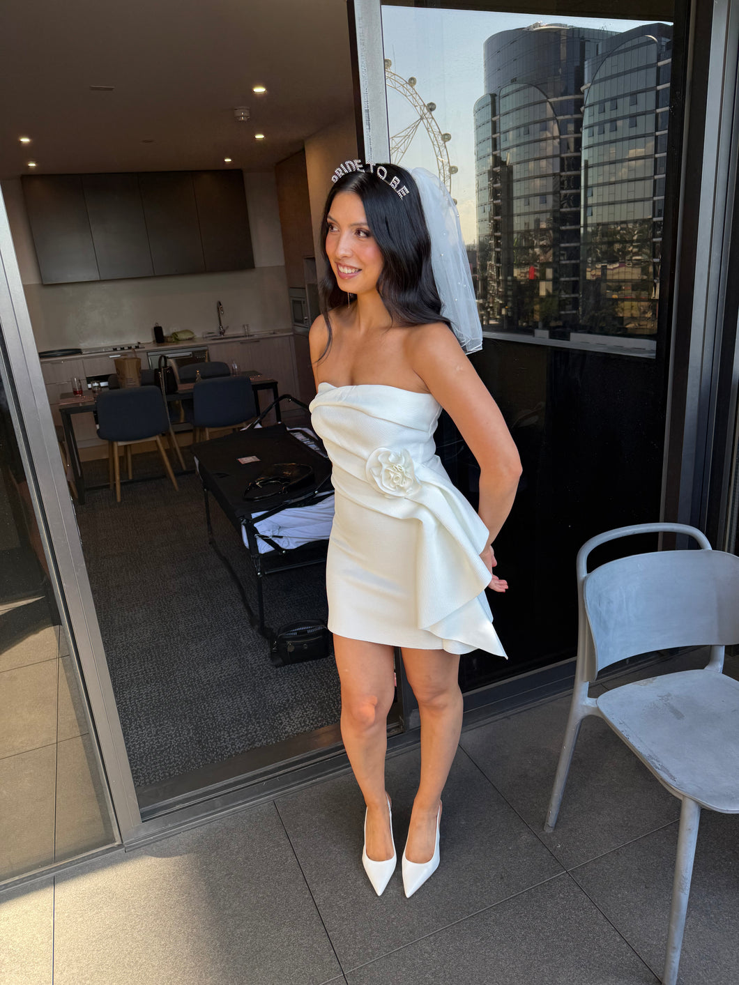 Selfie Leslie - Sasha Cascade Ruffle Rosette Mini Dress White