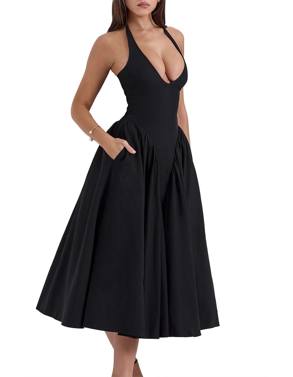 House Of Cb- Marilyn Twill Halter Midi Dress